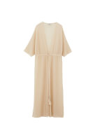 Women Beige Lace-Detail Long Kimono