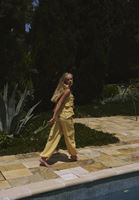 Women Yellow Linen-Blend High-Waisted Cargo Pants