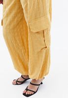 Women Yellow Linen-Blend High-Waisted Cargo Pants