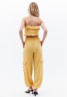 Women Yellow Linen-Blend High-Waisted Cargo Pants