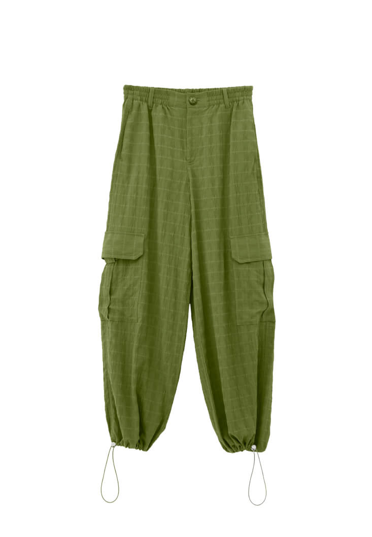 Women Green Linen-Blend High-Waisted Cargo Pants