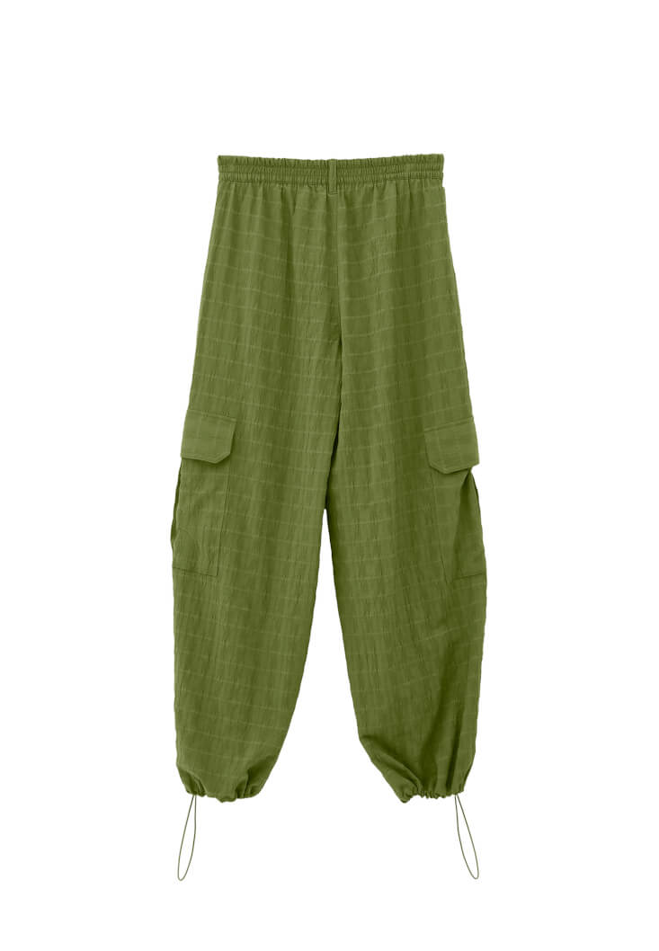 Women Green Linen-Blend High-Waisted Cargo Pants