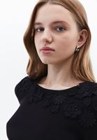 Women Black Flower Detailed Boat Collar Sweater