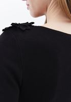 Women Black Flower Detailed Boat Collar Sweater