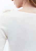 Women Cream Flower Detailed Boat Collar Sweater