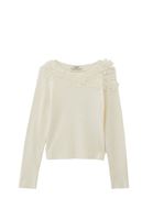 Women Cream Flower Detailed Boat Collar Sweater