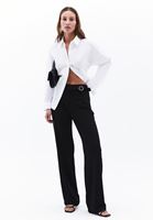 Women Black Buckled High Rise Straight-Fit Trousers