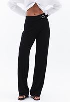 Women Black Buckled High Rise Straight-Fit Trousers