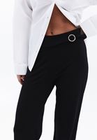 Women Black Buckled High Rise Straight-Fit Trousers