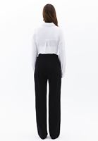 Women Black Buckled High Rise Straight-Fit Trousers