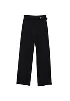 Women Black Buckled High Rise Straight-Fit Trousers