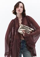 Bayan Kahverengi Fırfırlı Kimono