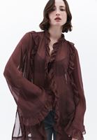 Bayan Kahverengi Fırfırlı Kimono