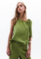 Women Green Tie-Front Mock Neck Blouse