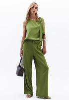 Women Green Tie-Front Mock Neck Blouse