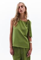 Women Green Tie-Front Mock Neck Blouse