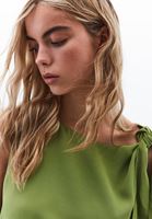 Women Green Tie-Front Mock Neck Blouse