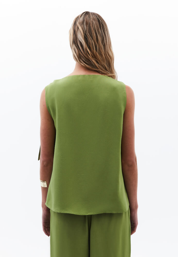 Women Green Tie-Front Mock Neck Blouse