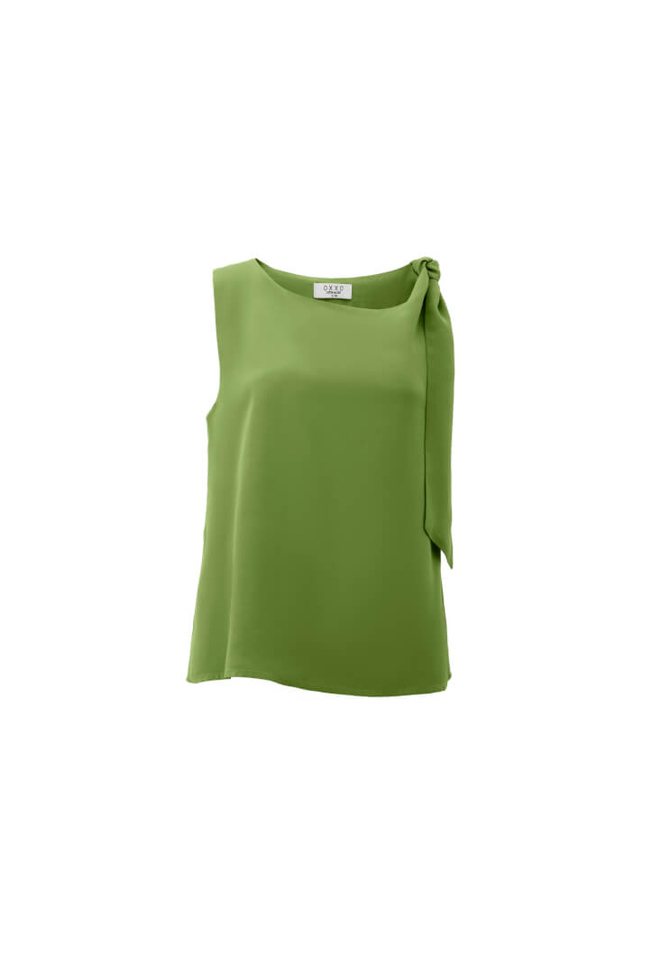 Women Green Tie-Front Mock Neck Blouse