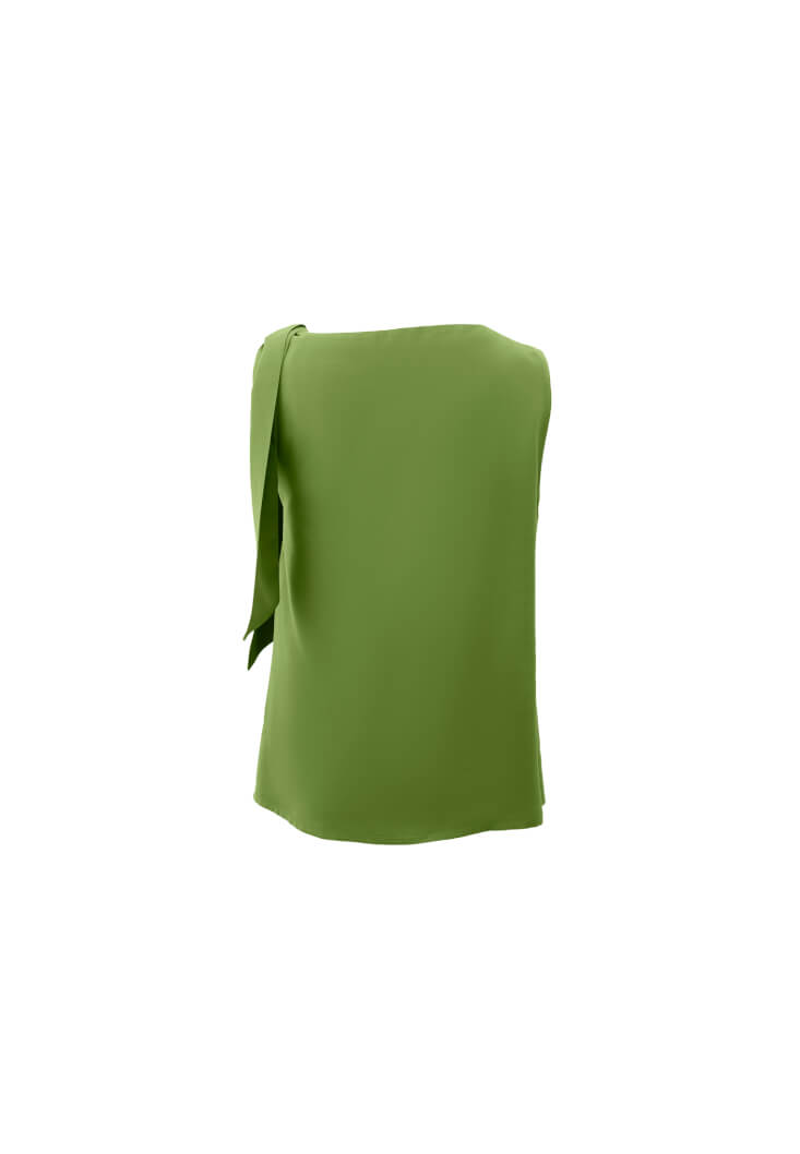 Women Green Tie-Front Mock Neck Blouse