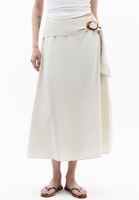 Women Cream High-Waisted Midi Skirt