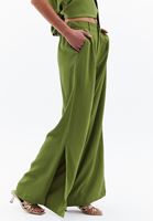 Women Green High-Waisted Wide-Leg Pants