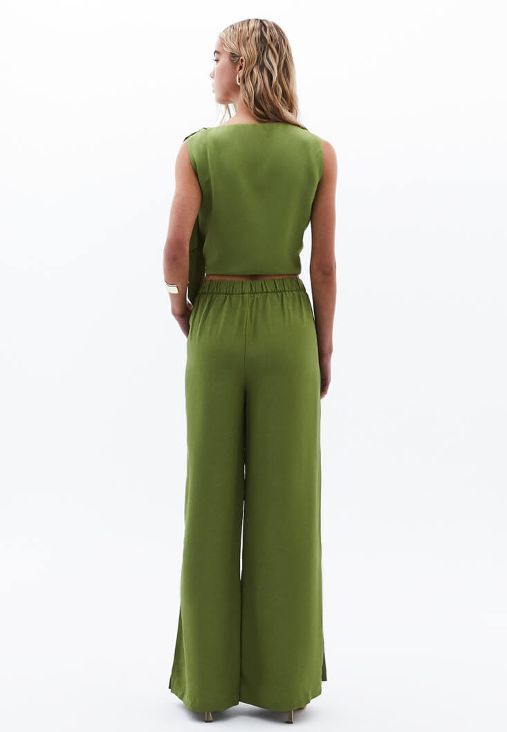 Women Green High-Waisted Wide-Leg Pants