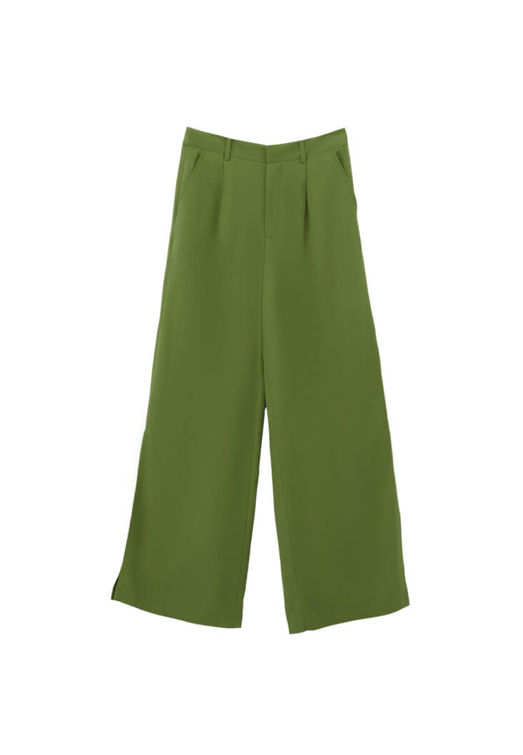 Women Green High-Waisted Wide-Leg Pants