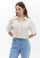 Women Beige Embroidery Detail Crop Shirt