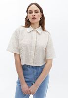 Women Beige Embroidery Detail Crop Shirt