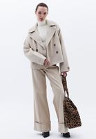 Women Beige Wool Blended Oversize Coat