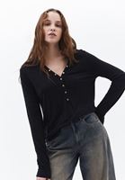 Women Black Wool Blended Tshirt with Long Sleeves