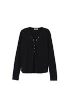 Women Black Wool Blended Tshirt with Long Sleeves