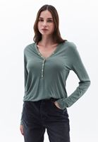 Women Green Wool Blended Tshirt with Long Sleeves