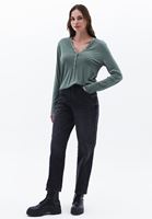 Women Green Wool Blended Tshirt with Long Sleeves