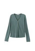 Women Green Wool Blended Tshirt with Long Sleeves