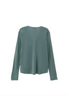 Women Green Wool Blended Tshirt with Long Sleeves