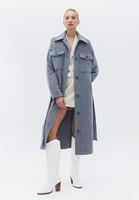 Women Grey Wool Blended Coat with Belt