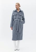 Women Grey Wool Blended Coat with Belt