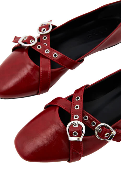 Red Studded Ballet Flats Online Shopping | OXXOSHOP