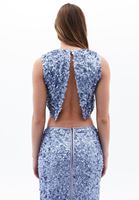 Bayan Mavi Sırt Detaylı Crop Bluz