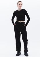 Bayan Siyah Ultra Yüksek Bel Baggy-Fit Pantolon ( TENCEL™ )