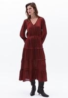 Women Bordeaux V-Neck Maxi Dress