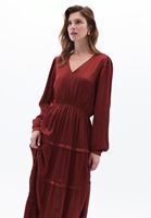 Women Bordeaux V-Neck Maxi Dress