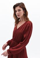 Women Bordeaux V-Neck Maxi Dress