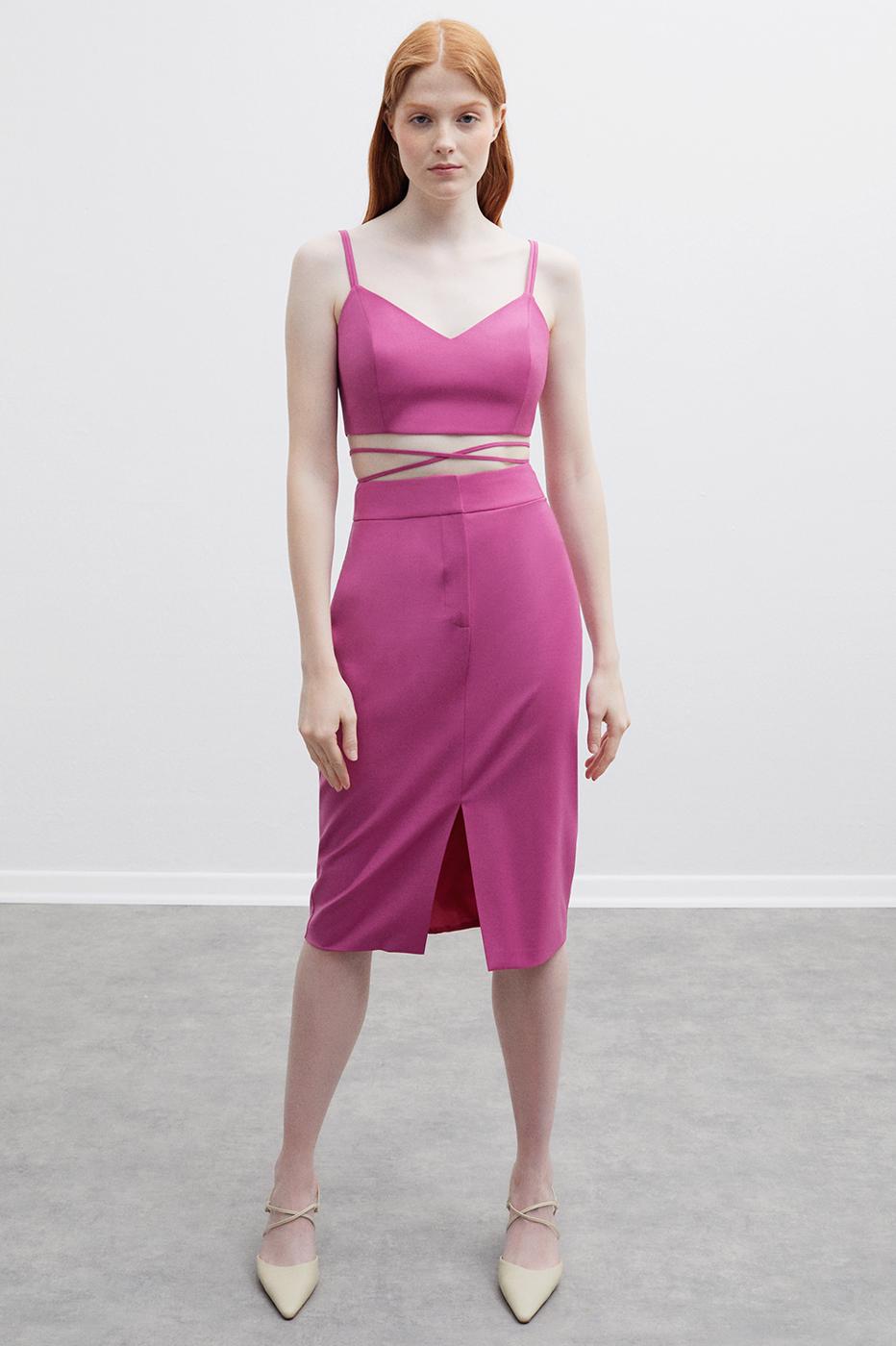 Bayan PEMBE Alain Erguvan Renk Slim Fit Etek