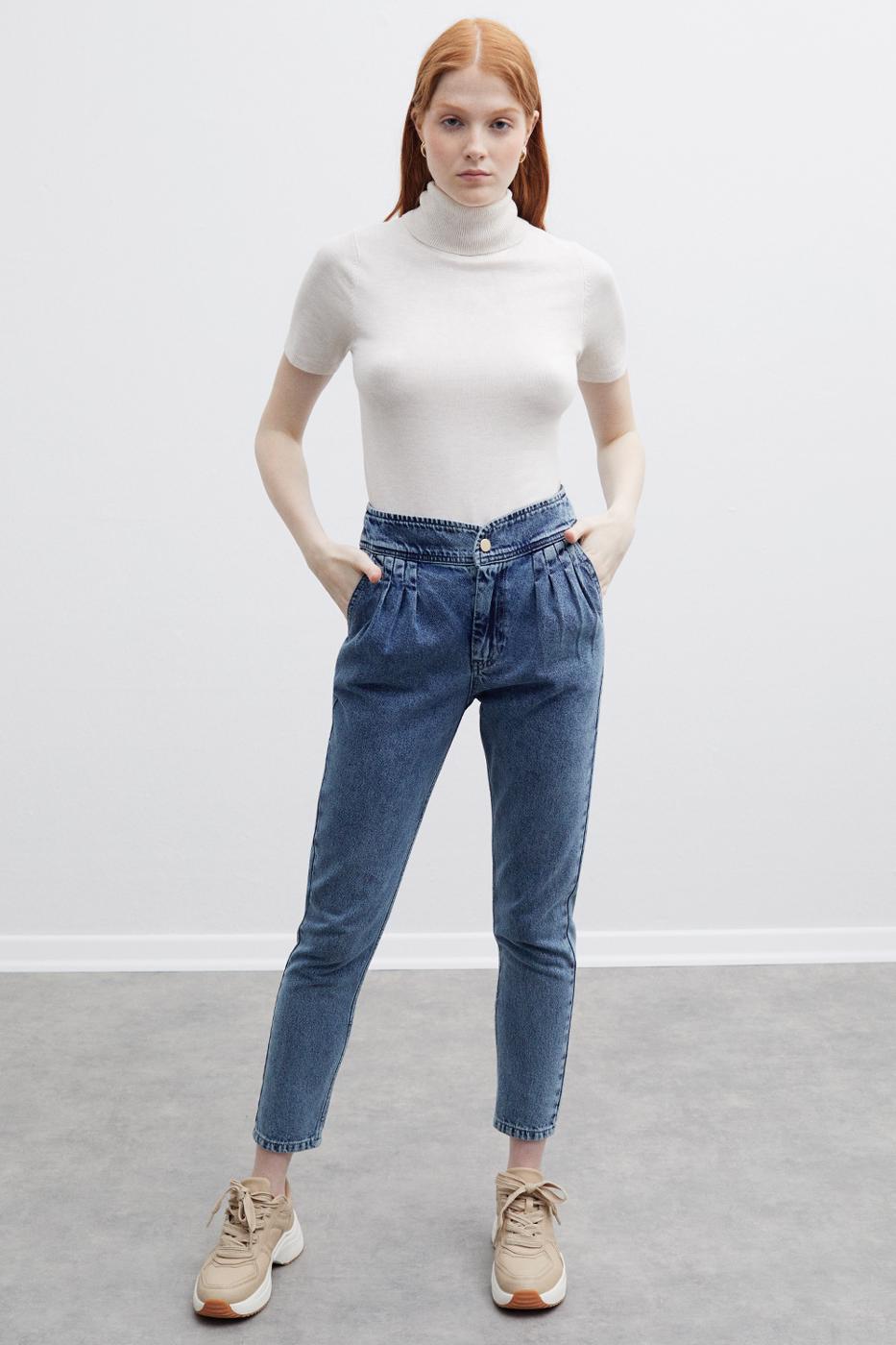 Bayan MAVİ Lennert Mavi Renk Regular Fit Boru Paça Pantolon