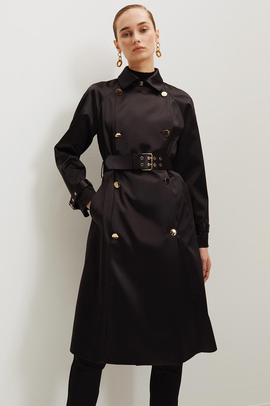 Bayan SİYAH Lilian Regular Fit Gömlek Yaka Midi Boy Siyah Renk Kadın Trench Mont