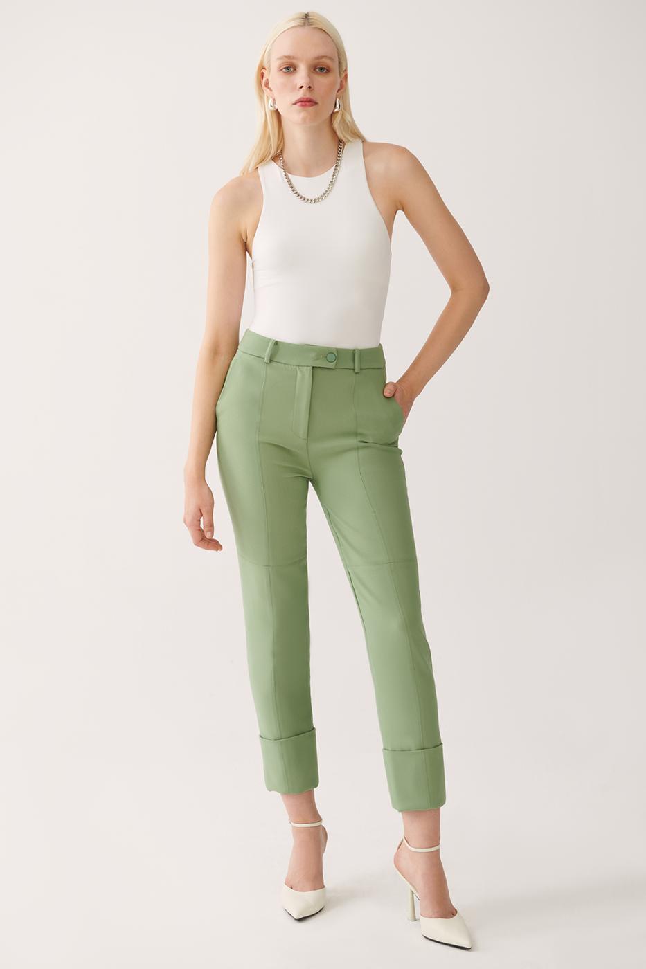 Bayan YEŞİL Derians Yesil Renk Regular Fit Duble Paça Pantolon