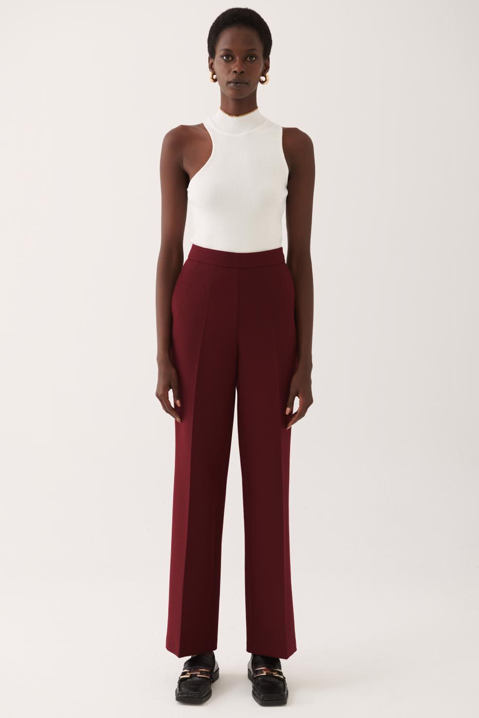 Bayan BORDO Derians Bordo Renk Regular Fit Boru Paça Pantolon